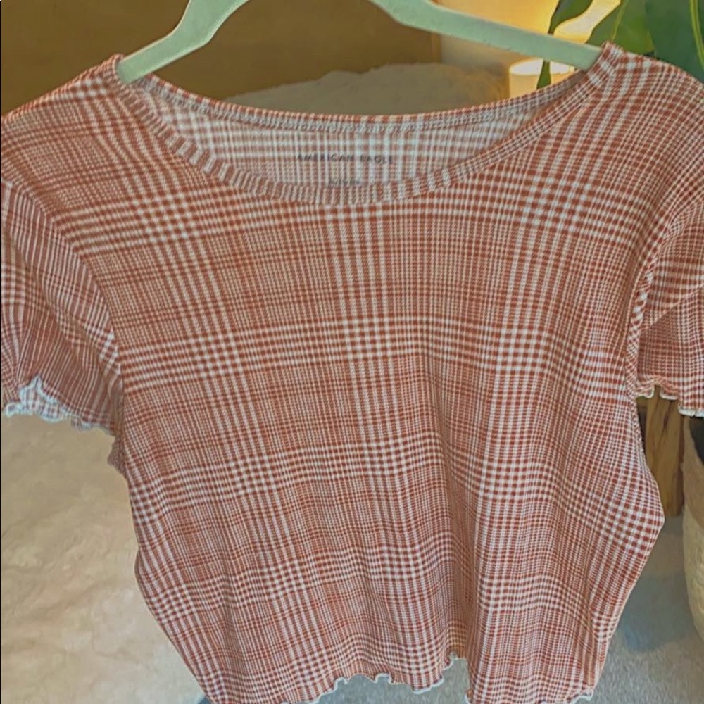 picnic plaid lettuce hem american eagle top